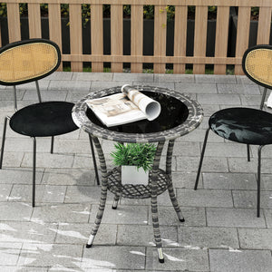 Outdoor rattan dining table with 2-tier storage shelf, grey