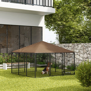 Enclosure with awning and rotating bowls, coffee color