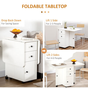 Folding dining table with drawers and storage cupboard, white