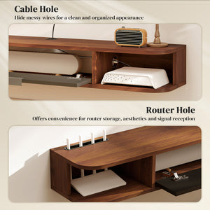 47" Floating Wall Mounted TV Stand with Drop-Down Drawer and 2 Open Shelves, Walnut