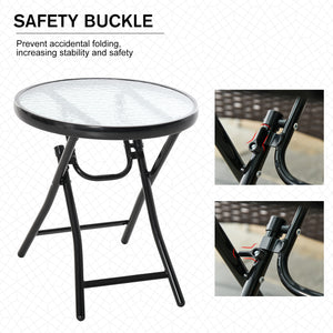 Round folding patio table with tempered glass top