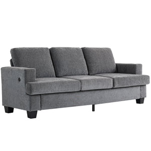 3-seater sofa with USB ports and cup holders, gray