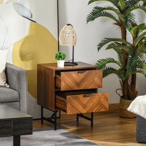 Bedside table with 2 drawers, walnut color