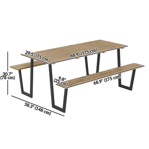 1.7m (5.7ft) Outdoor Picnic Table with 5cm (2in) Umbrella Hole with Steel Frame, Brown