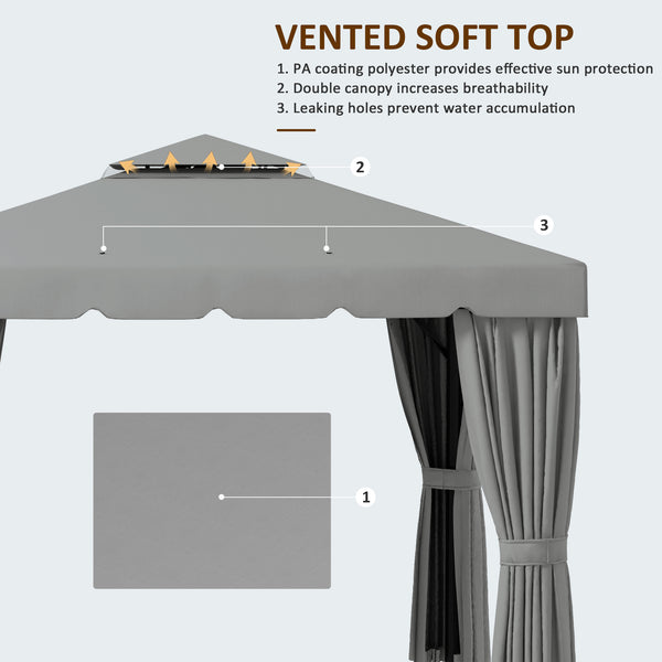 10 x 10 gazebo with curtains and mosquito nets, light grey