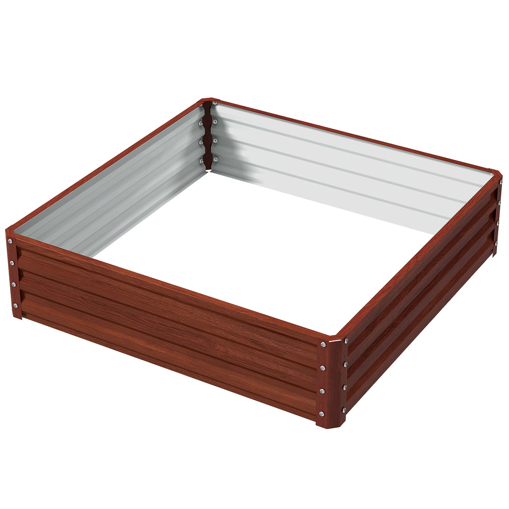 Raised planter in galvanized steel, dark brown wood effect