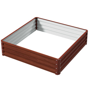 Raised planter in galvanized steel, dark brown wood effect