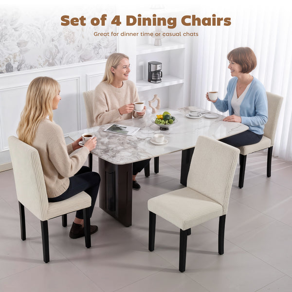 Set of 4 modern dining chairs with rubberwood legs and padded seats, beige