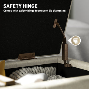 Linen fabric storage pouf with button tufting, beige