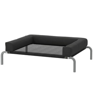 Raised dog bed with breathable mesh, removable and water-resistant cushions, black