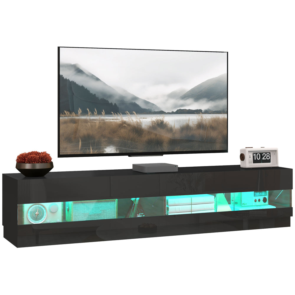 Illuminated TV stand for TVs up to 75 inches, glossy black