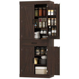 Country style storage unit with 4 barn doors, brown