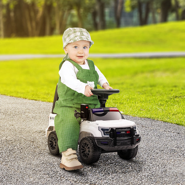 Toddler Police Car with Hidden Underseat Storage, Megaphone, White