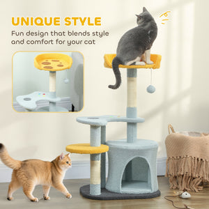 80cm Cat Tree with Plush Perch, Platform, Hideaway, Scratching Post and Play Ball, Blue