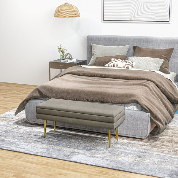 Velvet storage pouf with steel legs