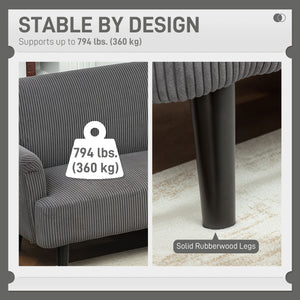 3-seater corduroy sofa with rubberwood legs and extra-wide seat, grey