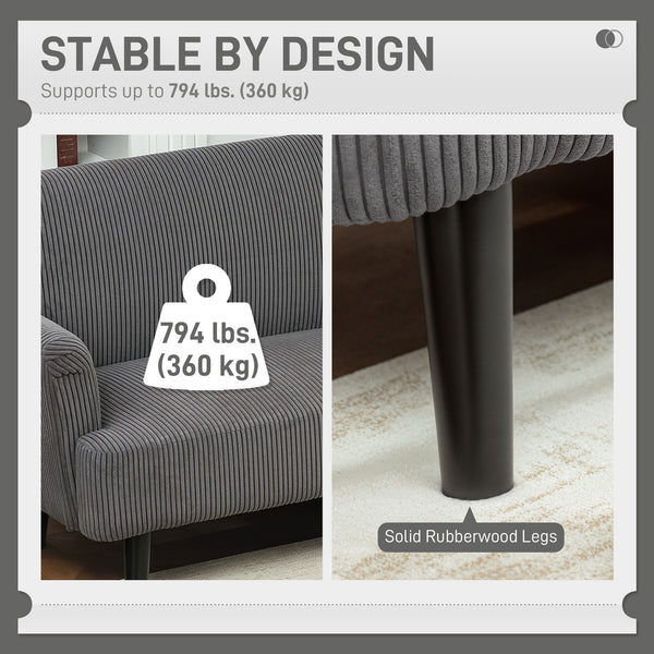 3-seater corduroy sofa with rubberwood legs and extra-wide seat, grey