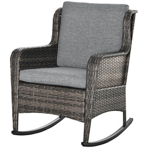 Outdoor rocking chair in woven resin with cushions, grey