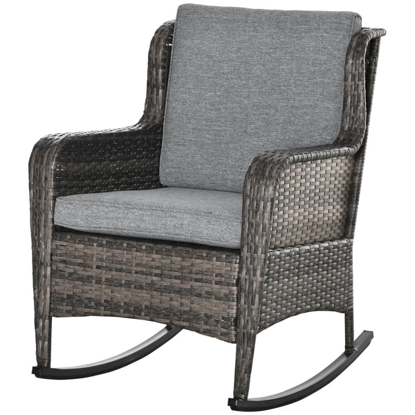 Outdoor rocking chair in woven resin with cushions, grey