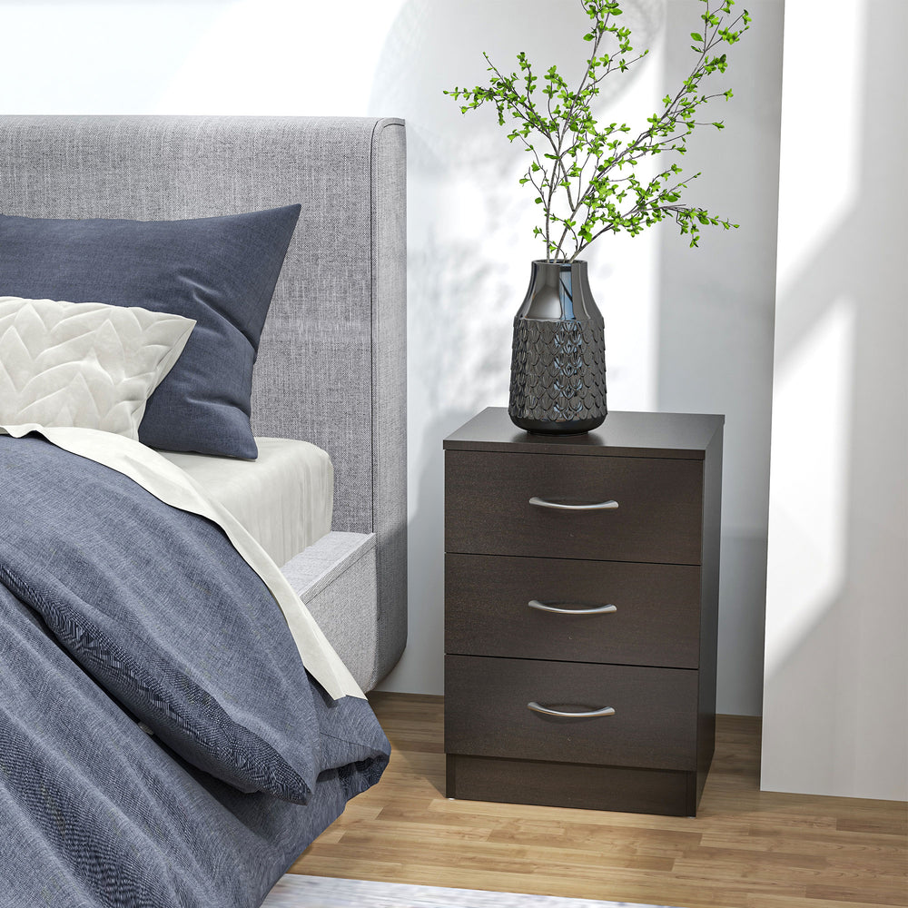 Set of 2 bedside tables with 3 drawers, dark brown