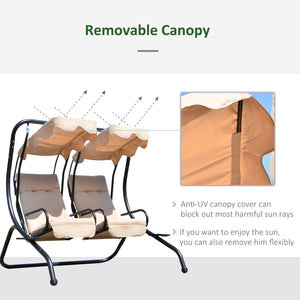 Deluxe Outdoor Metal Swing 2 Seater Separate with Canopy and Cushions - Beige