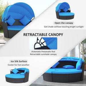4-piece sofa bed with retractable canopy, blue