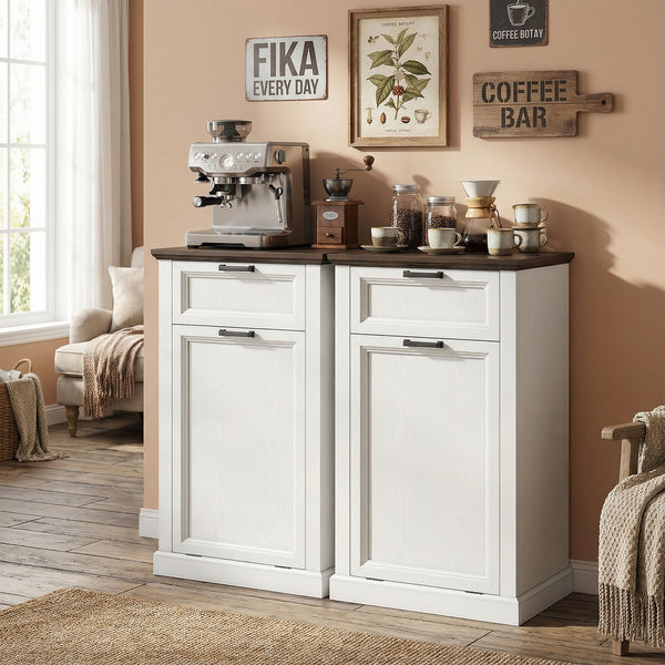 38-liter trash cabinet with drawer, farmhouse style, white wood effect