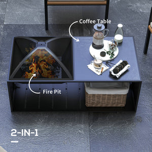 Coffee table with wood-burning fireplace, black
