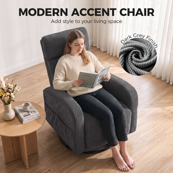 Dark grey corduroy swivel armchair