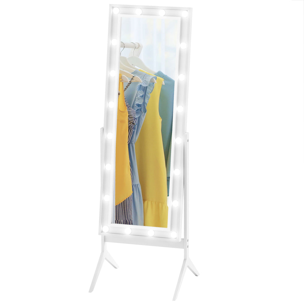 Standing mirror with lighting and adjustable angles, white