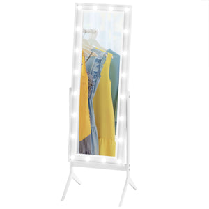 Standing mirror with lighting and adjustable angles, white