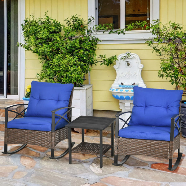 3-piece PE rattan garden set, dark blue