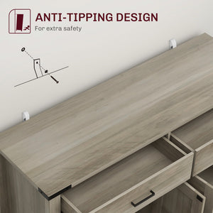 Farmhouse accent cabinet with 2 drawers and shelves, grey
