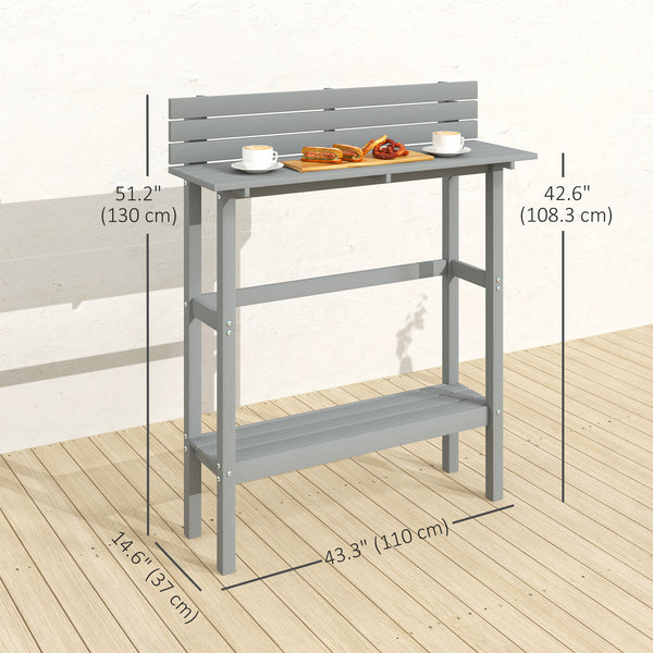 Rectangular outdoor bar table with integrated footrest, grey