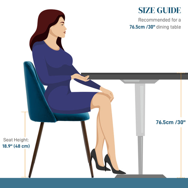 Set of 4 velvet upholstered chairs with wood-effect steel legs, dark blue