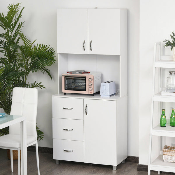 Freestanding Kitchen Buffet with Built-In Storage, White