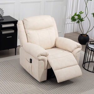 Fauteuil inclinable en microfibre blanc crème avec massage par vibrations et poches latérales – fauteuil de salon confortable et relaxant