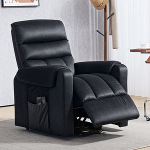 Fauteuil releveur noir pour personnes âgées, inclinable avec massage 8 points par vibration, repose-pieds, télécommande et poches latérales – fauteuil de relaxation électrique