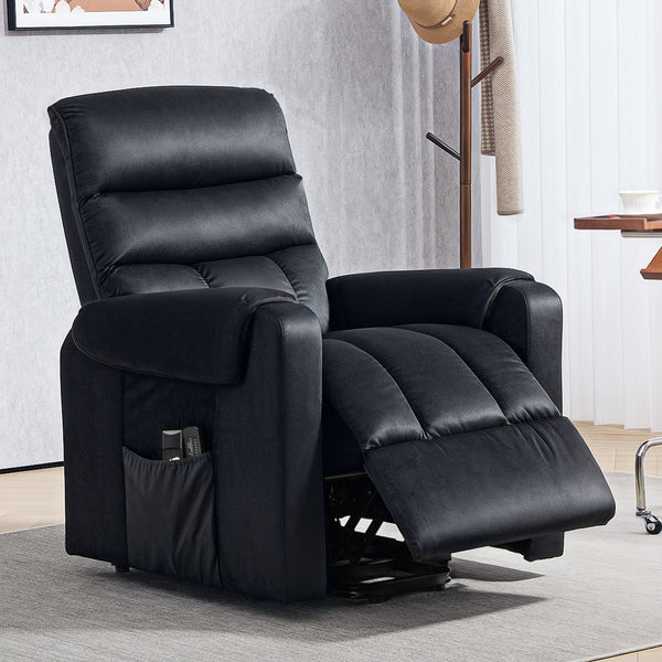 Fauteuil releveur noir pour personnes âgées, inclinable avec massage 8 points par vibration, repose-pieds, télécommande et poches latérales – fauteuil de relaxation électrique