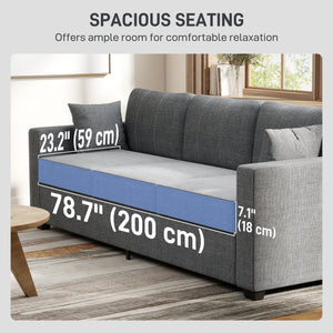 Upholstered 3-seater sofa with thick spring cushions and deep seating, dark grey