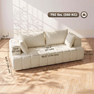 Cloud Chenille Boneless Sofa with Thickened Spring Cushion, Wide and Deep Seat, Wide Armrests, Beige