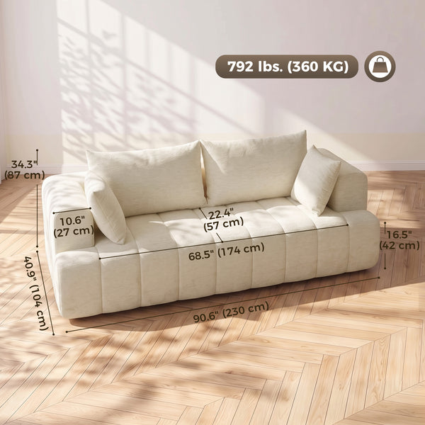 Cloud Chenille Boneless Sofa with Thickened Spring Cushion, Wide and Deep Seat, Wide Armrests, Beige