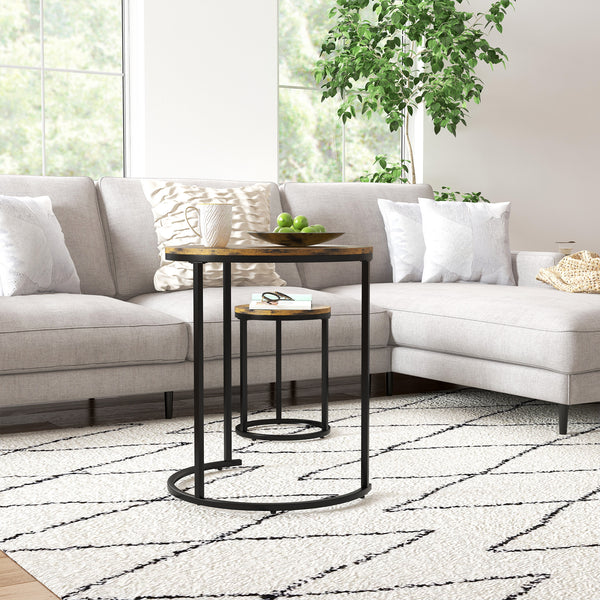 Set of 3 nesting coffee tables, rustic brown