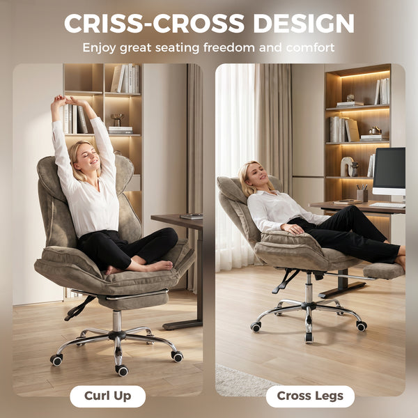 Reclining office chair with footrest, brown