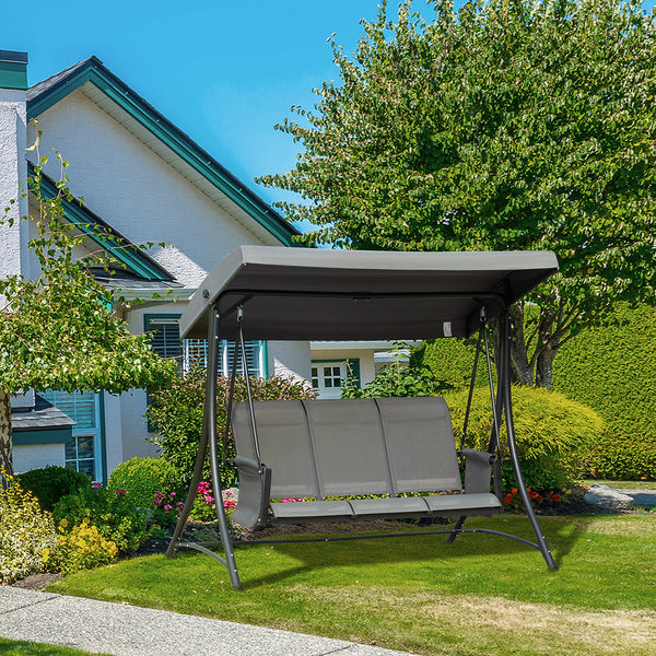 3-seater swing with high backrest and adjustable canopy, dark grey