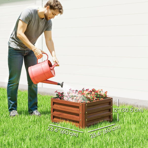 Raised vegetable garden with galvanized steel frame, dark brown wood look