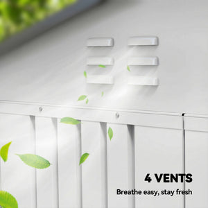 Metal garden shed, 1.98 m x 1.22 m, with lockable double door and 4 vents, silver-white.