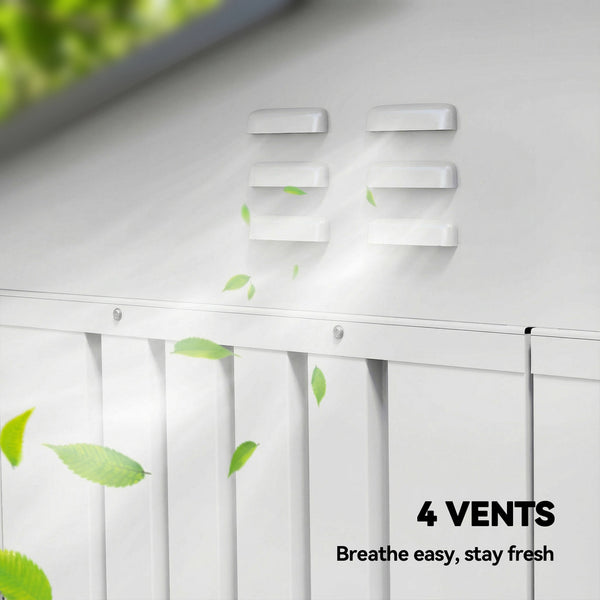 Metal garden shed, 1.98 m x 1.22 m, with lockable double door and 4 vents, silver-white.