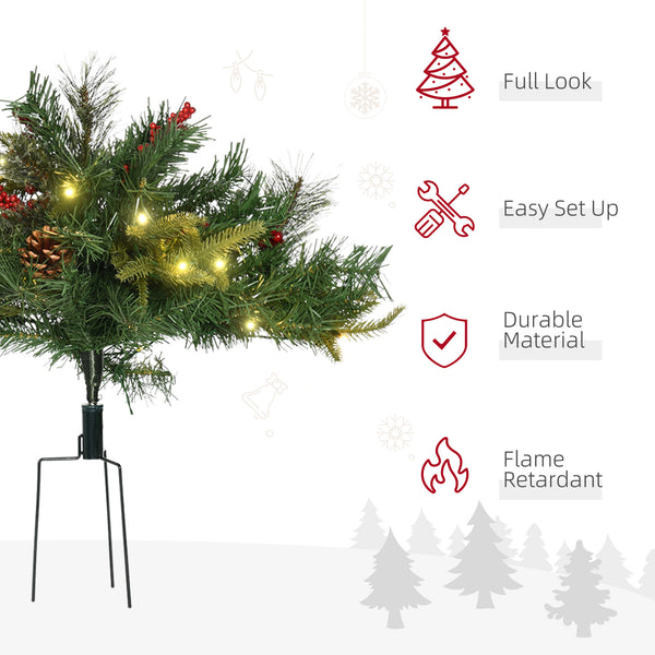 Small 1.5 ft lighted artificial Christmas tree with pinecones and red berries – Indoor and outdoor
