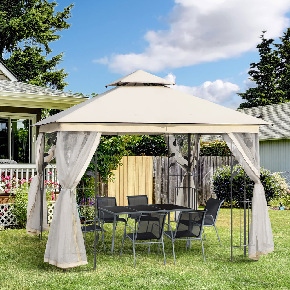 10'x10' Soft-top Steel Patio Gazebo Outdoor Sun Shelter with 2-Tier Polyester Roof, Curtain Sidewalls, White